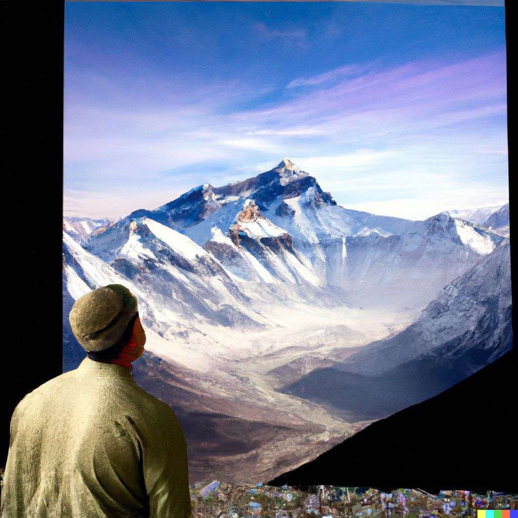 someone gazing at Mount Everest, photograph taken by David LaChapelle